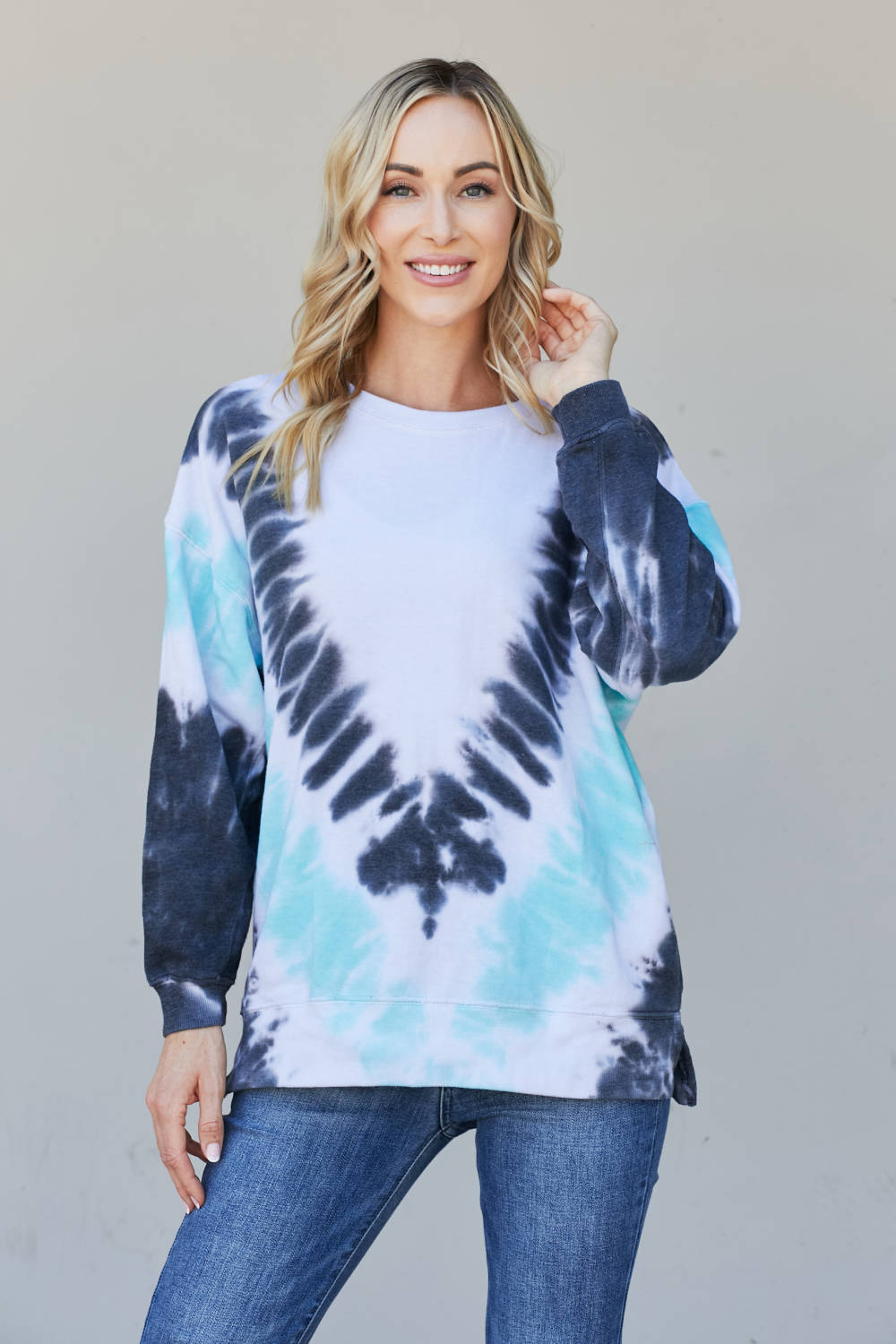 Sew In Love Full Size Tie-Dye Side Slit Sweatshirt