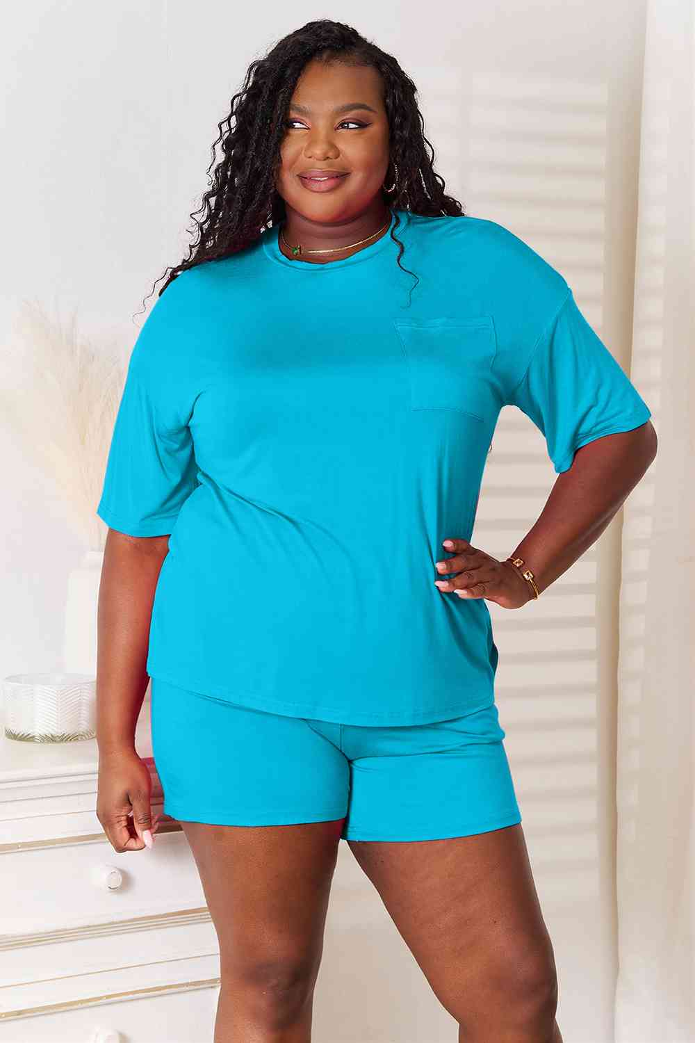 Basic Bae Full Size Soft Rayon Half Sleeve Top and Shorts Set